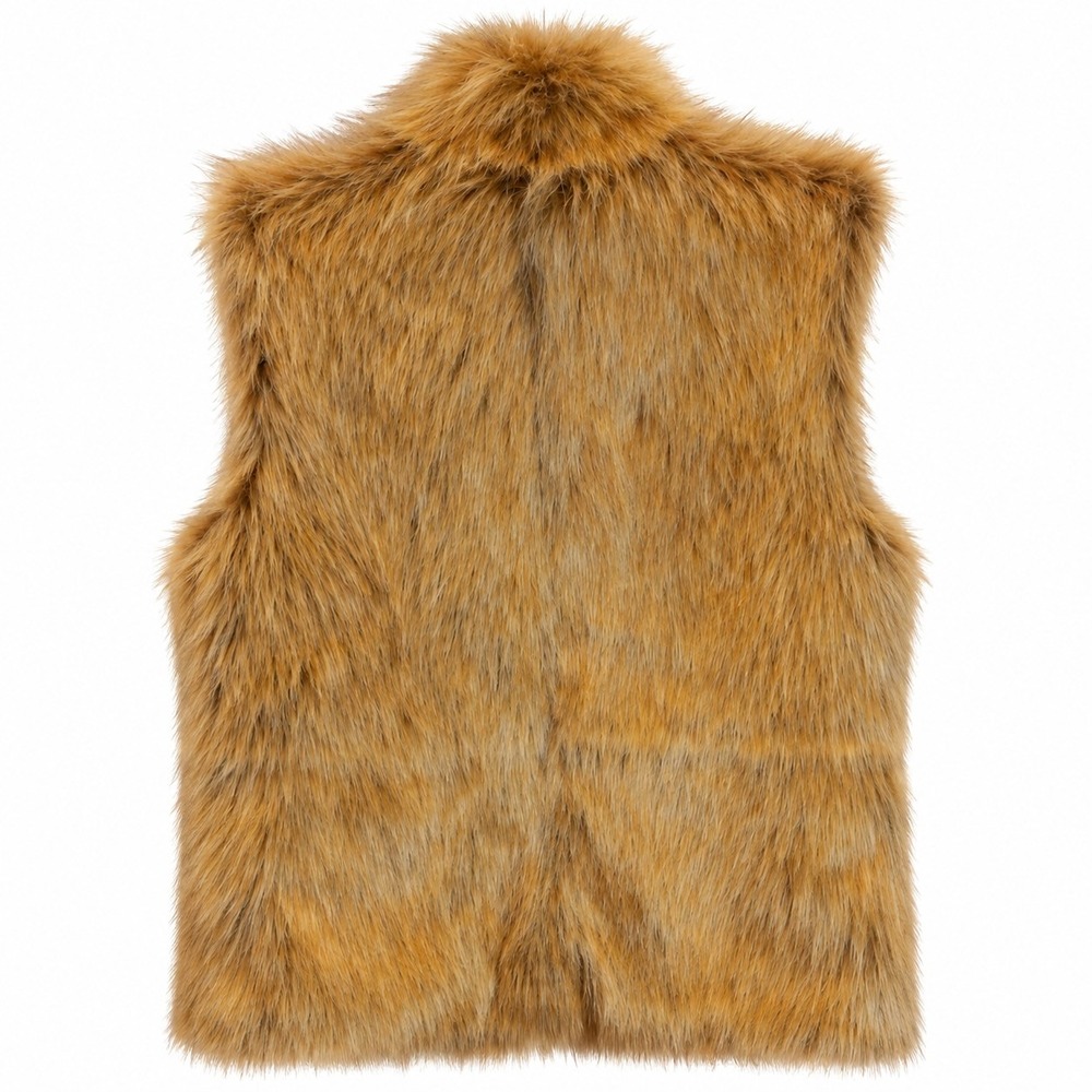 INC Faux Fur Vest M Tan Lined Vintage 90s Mob Wife Ski Hollywood Glam Layering - Picture 4 of 7